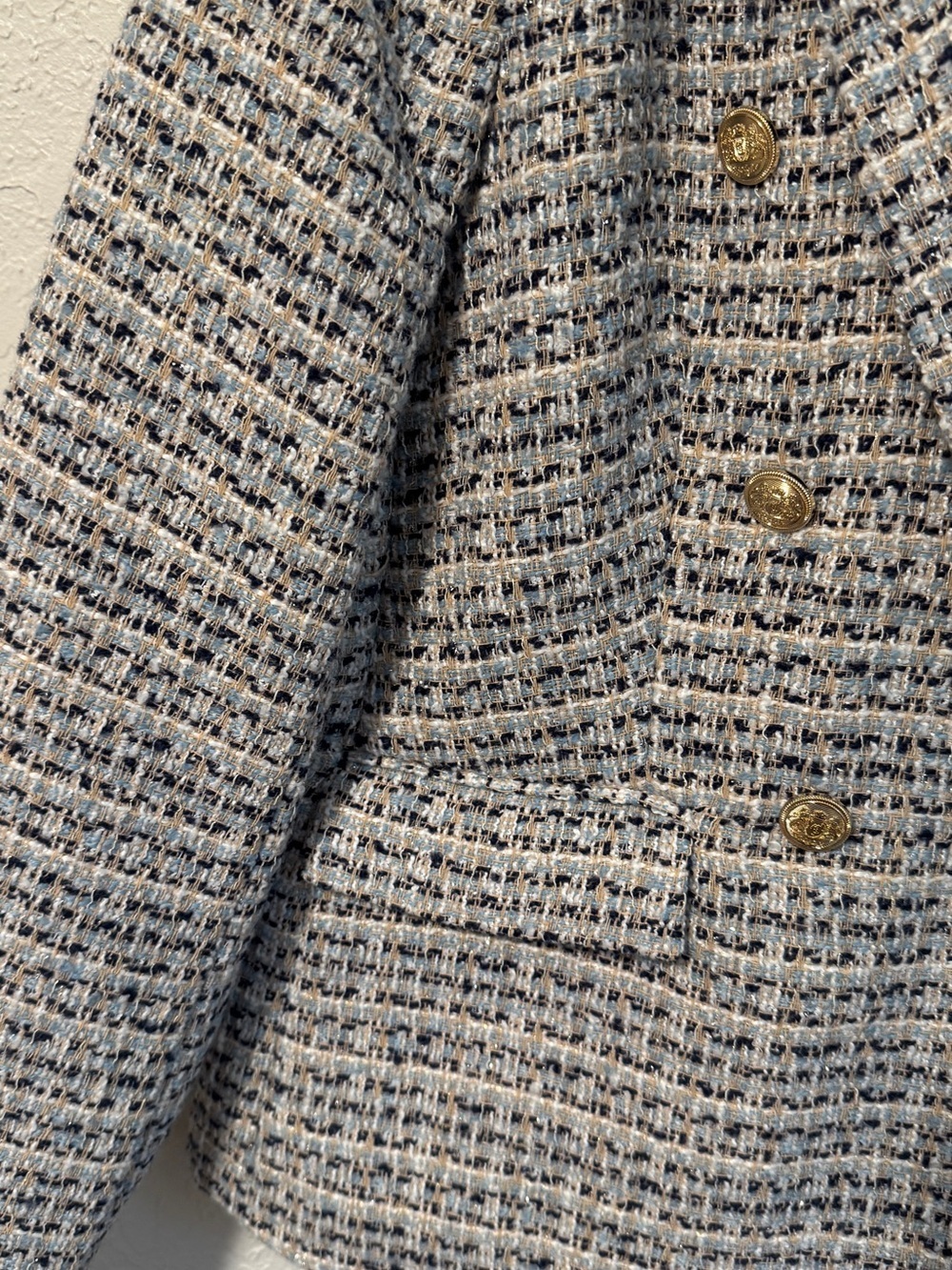 Women's Gray Tweed Double-Breasted Blazer Jacket - Picture 3 of 9